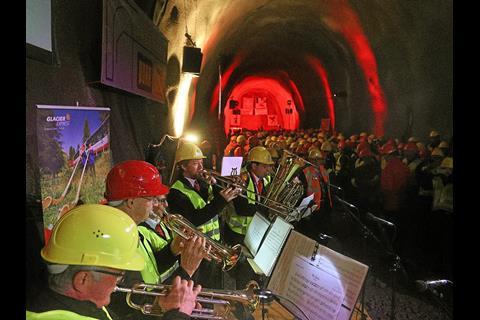 Rhätische Bahn’s 5 860 m long new Albula tunnel was holed through on October 2 (Photo: Rhätische Bahn).